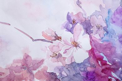 Photo of Closeup view of beautiful floral watercolor painting