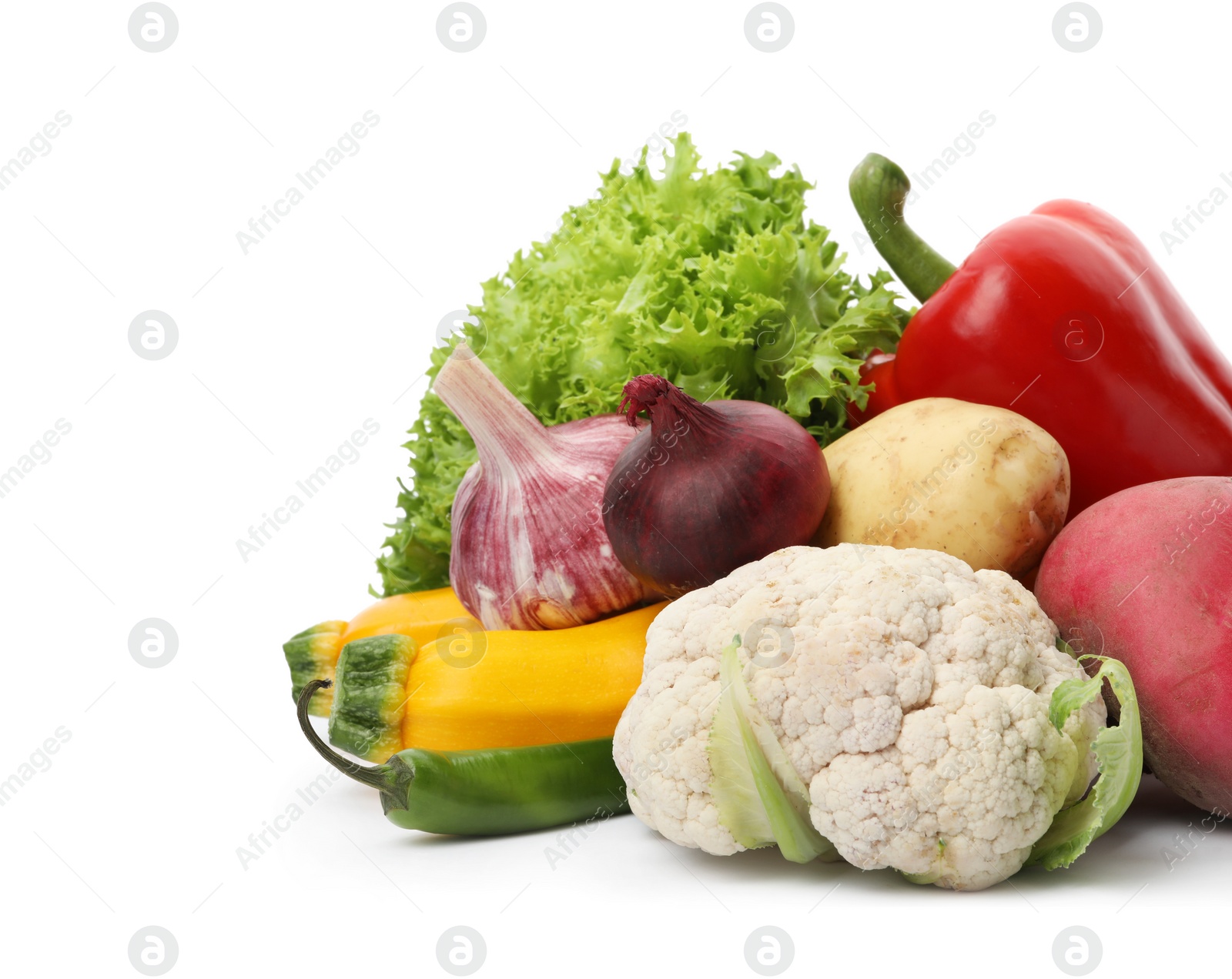 Photo of Different fresh ripe vegetables isolated on white