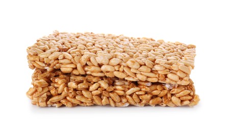 Photo of Puffed rice bars (kozinaki) on white background