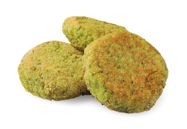 Green tasty vegan cutlets isolated on white