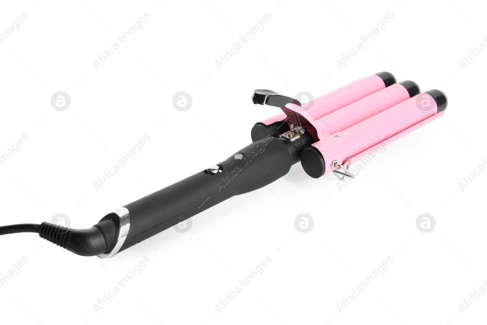 Photo of Modern triple curling iron isolated on white