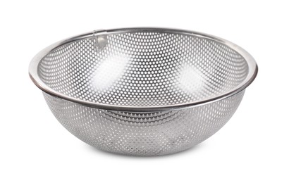 One metal sieve on white background. Kitchen utensil