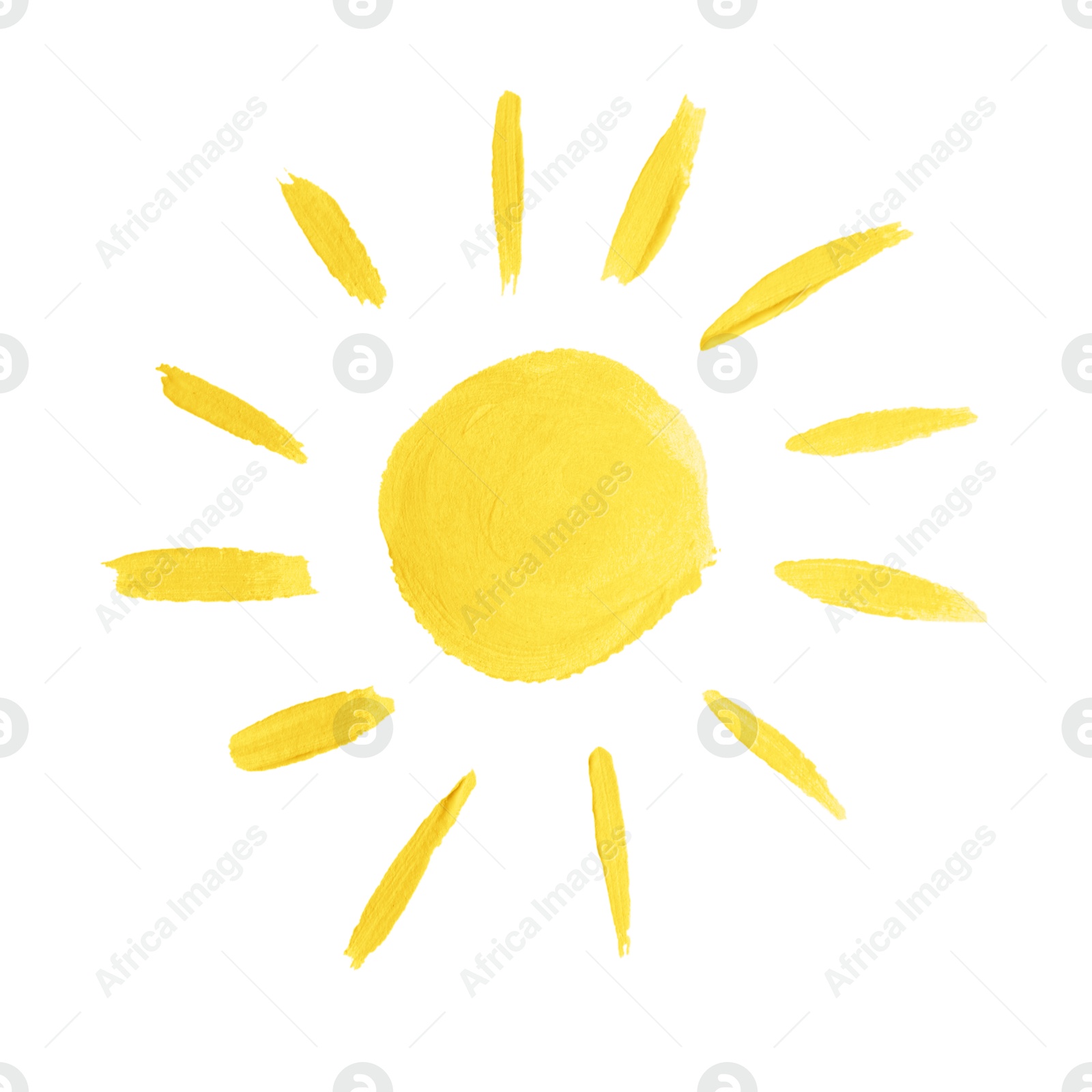 Photo of Child's painting of sun on white background