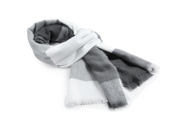 One beautiful checkered scarf on white background