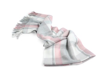 One beautiful checkered scarf on white background