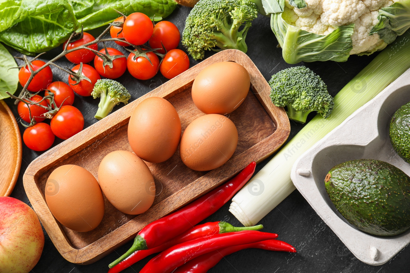 Photo of Many different healthy food on table, flat lay