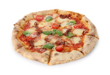 One delicious Margherita pizza isolated on white