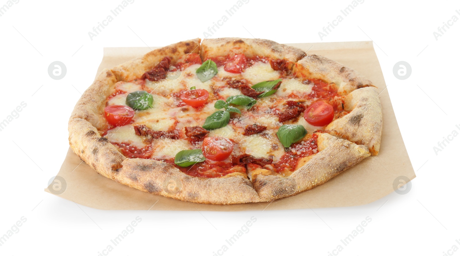 Photo of One delicious Margherita pizza isolated on white