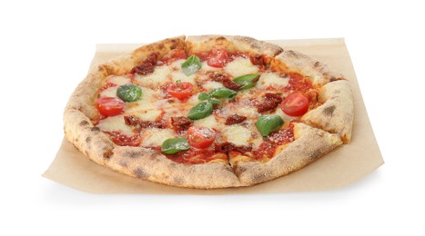 One delicious Margherita pizza isolated on white