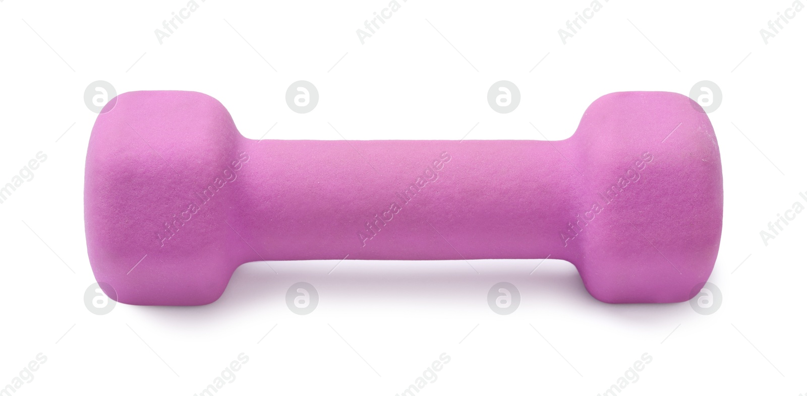 Photo of Violet dumbbell isolated on white. Sports equipment