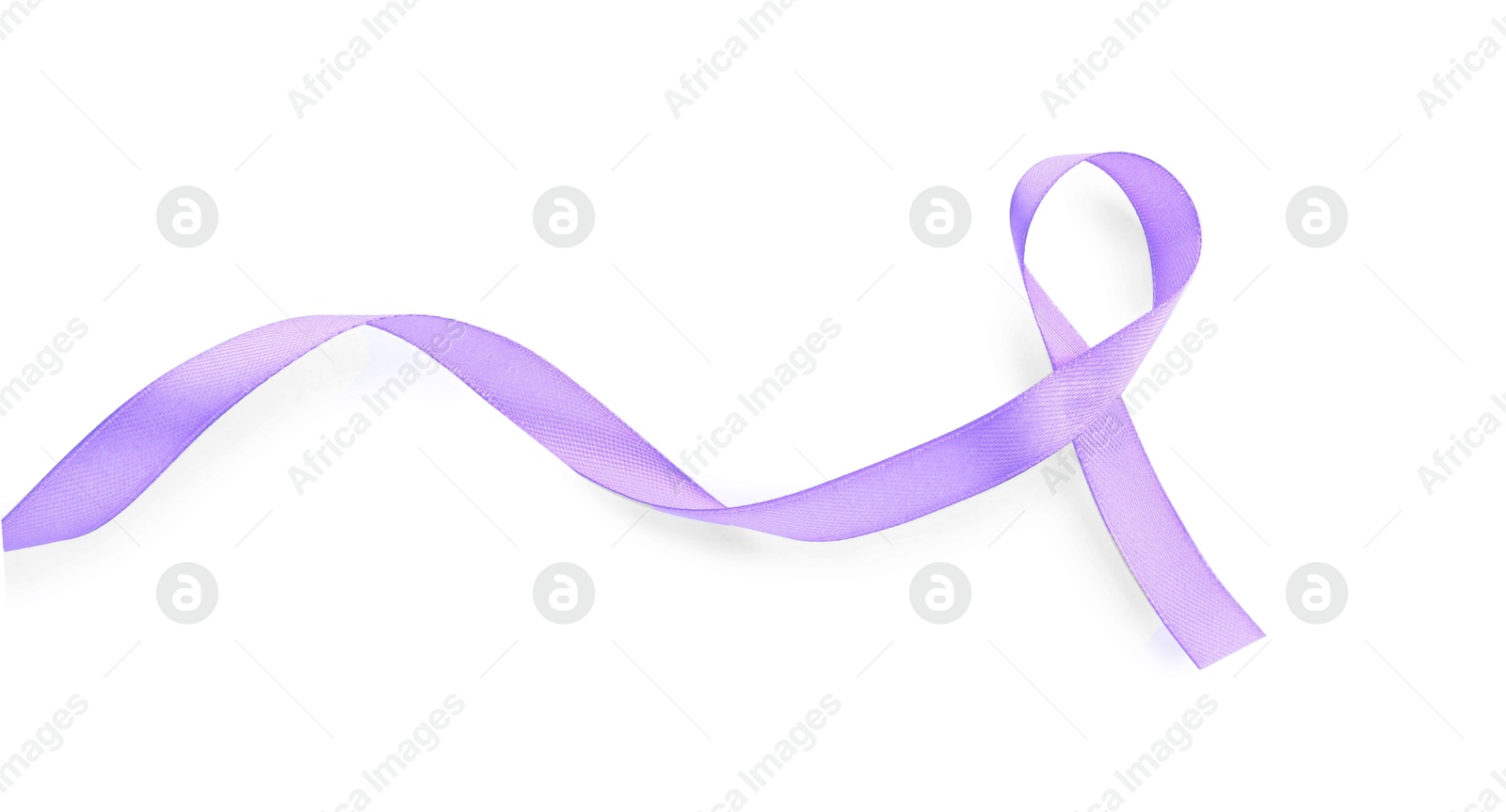 Photo of Violet awareness ribbon isolated on white, top view