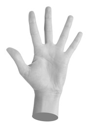 Image of Woman's hand on white background. Black and white effect