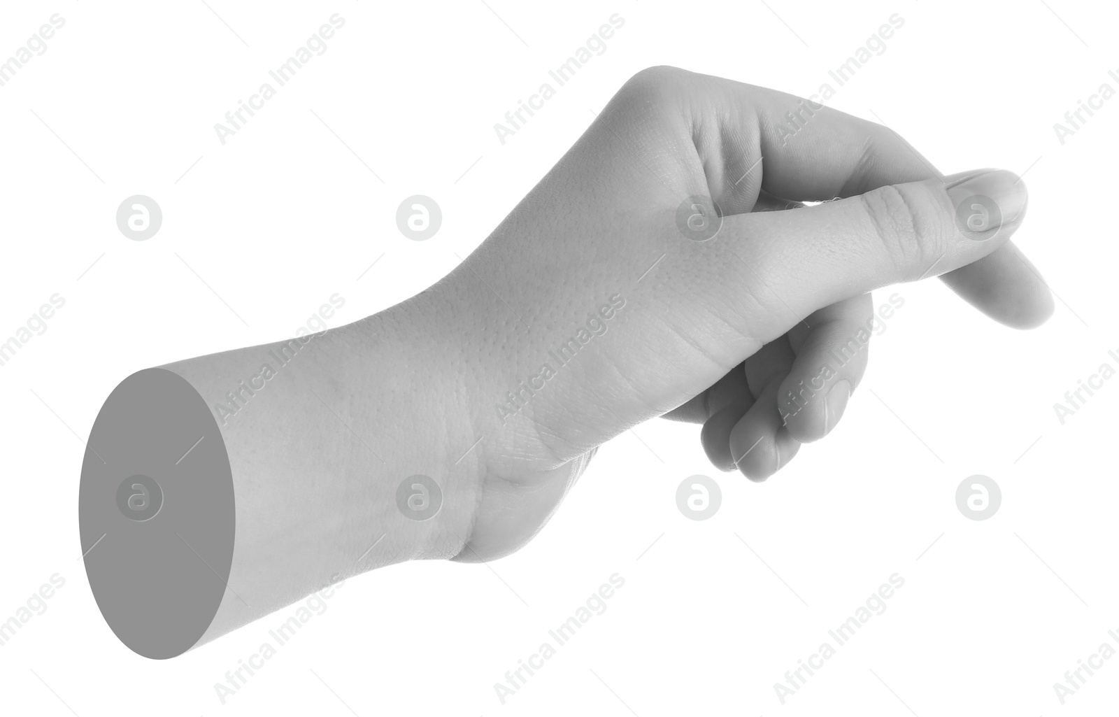 Image of Woman's hand on white background. Black and white effect