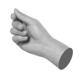 Image of Man's hand on white background. Black and white effect