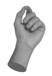 Image of Man's hand on white background. Black and white effect