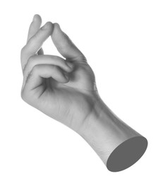 Image of Man's hand on white background. Black and white effect