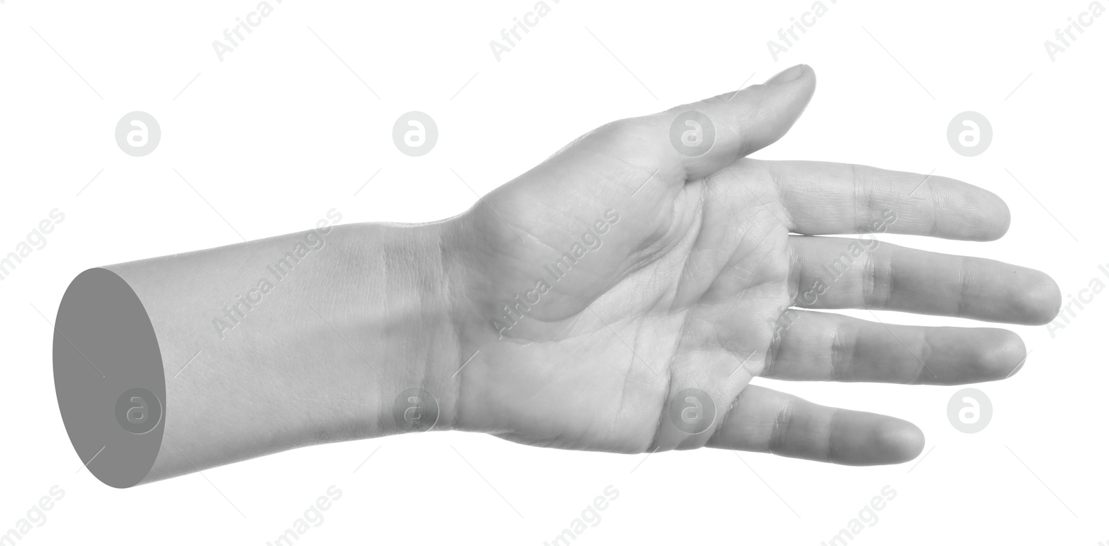 Image of Woman's hand on white background. Black and white effect