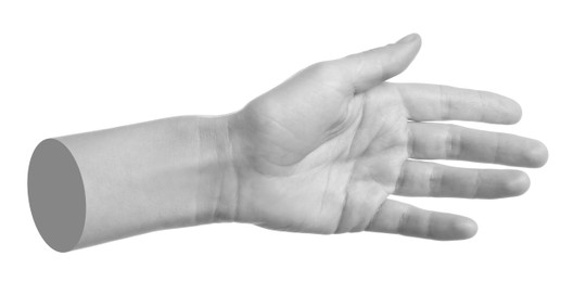 Image of Woman's hand on white background. Black and white effect