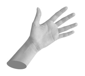 Image of Woman's hand on white background. Black and white effect