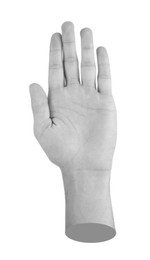 Image of Man's hand on white background. Black and white effect