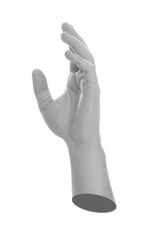 Image of Man's hand on white background. Black and white effect