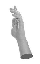 Image of Man's hand on white background. Black and white effect