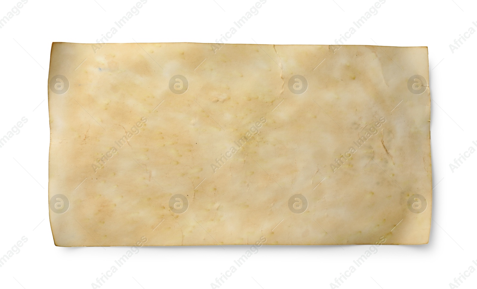 Photo of Sheet of old parchment paper isolated on white, top view