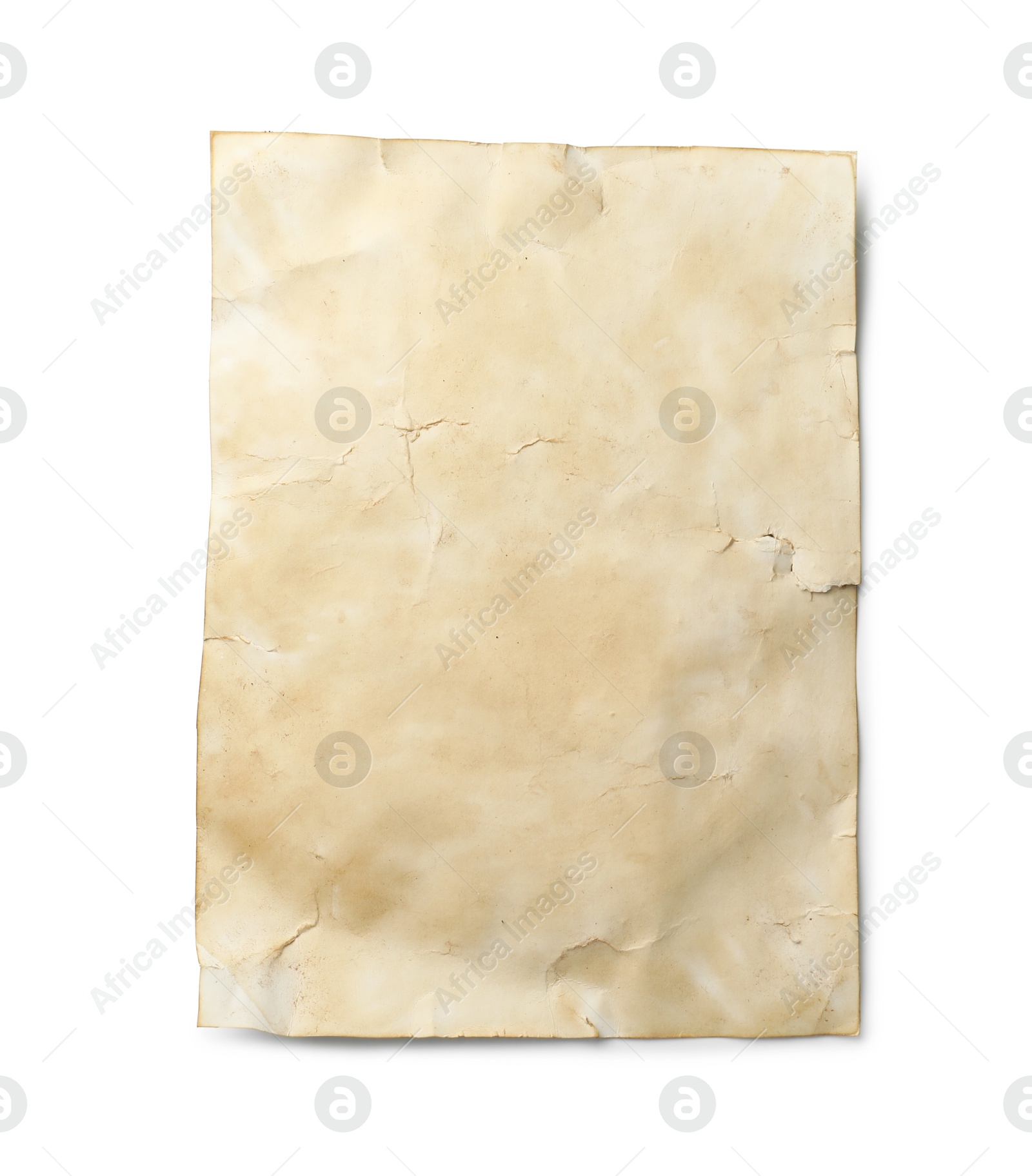 Photo of Sheet of old parchment paper isolated on white, top view