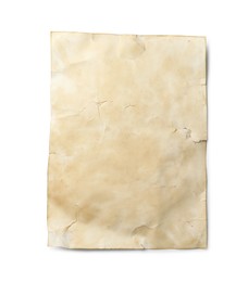 Sheet of old parchment paper isolated on white, top view