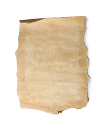 Photo of Sheet of old parchment paper isolated on white, top view