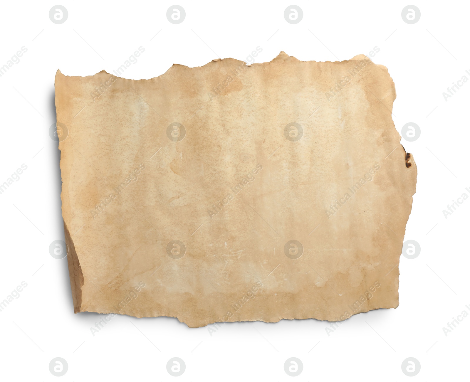 Photo of Sheet of old parchment paper isolated on white, top view