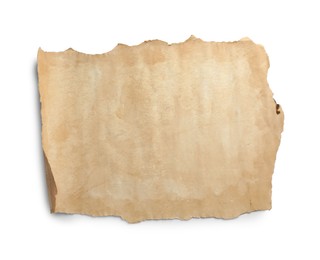 Photo of Sheet of old parchment paper isolated on white, top view