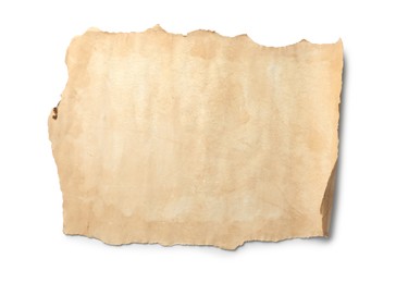 Sheet of old parchment paper isolated on white, top view