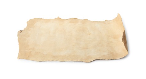 Photo of Sheet of old parchment paper isolated on white