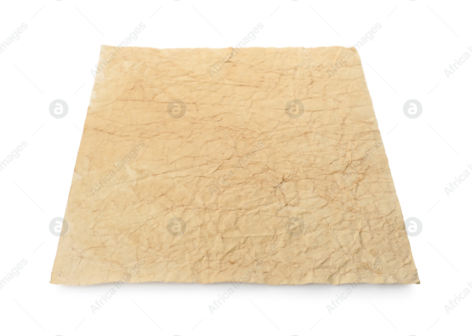 Photo of Sheet of old parchment paper isolated on white