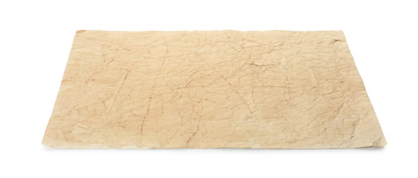 Sheet of old parchment paper isolated on white