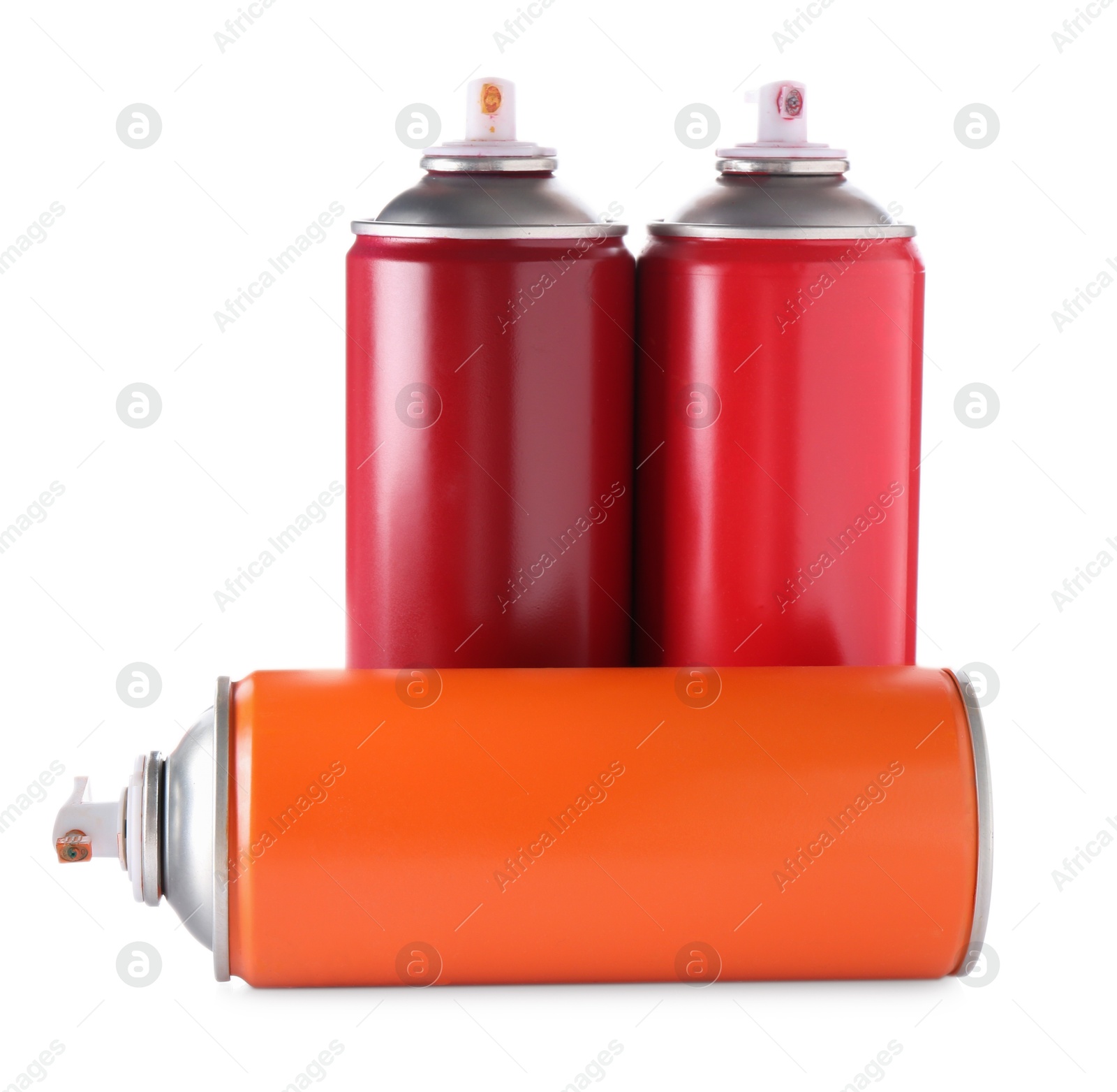 Photo of Many spray paint cans isolated on white