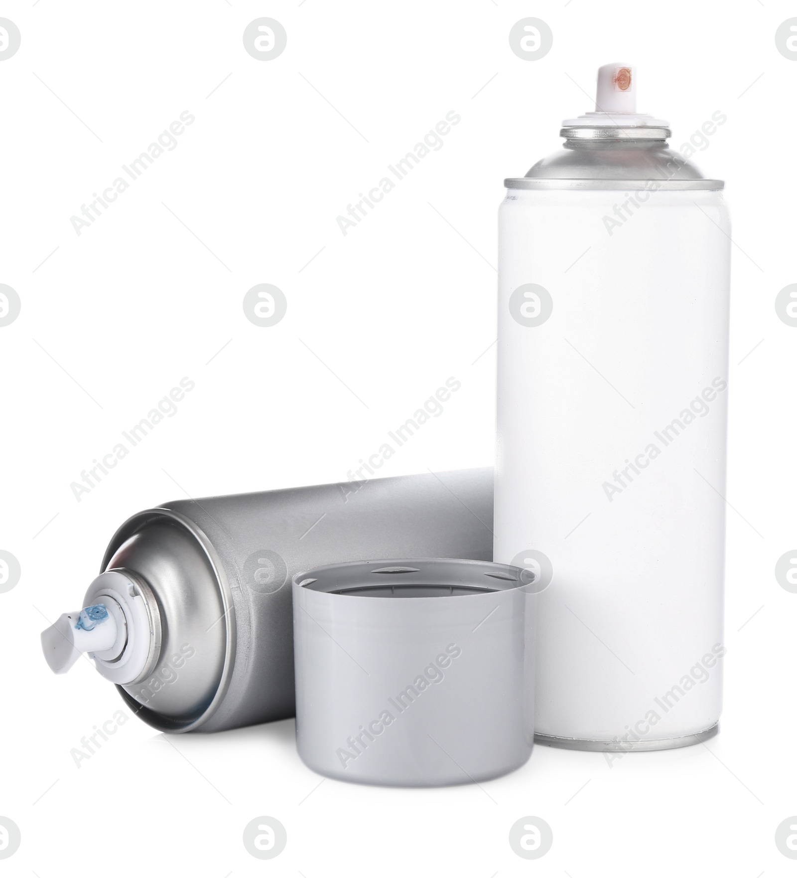 Photo of Two spray paint cans isolated on white