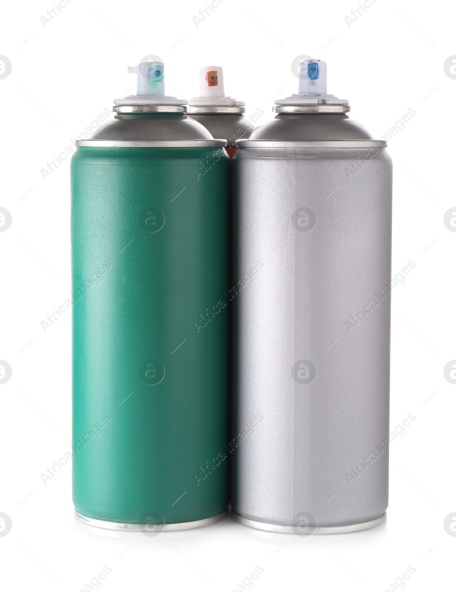 Photo of Many spray paint cans isolated on white