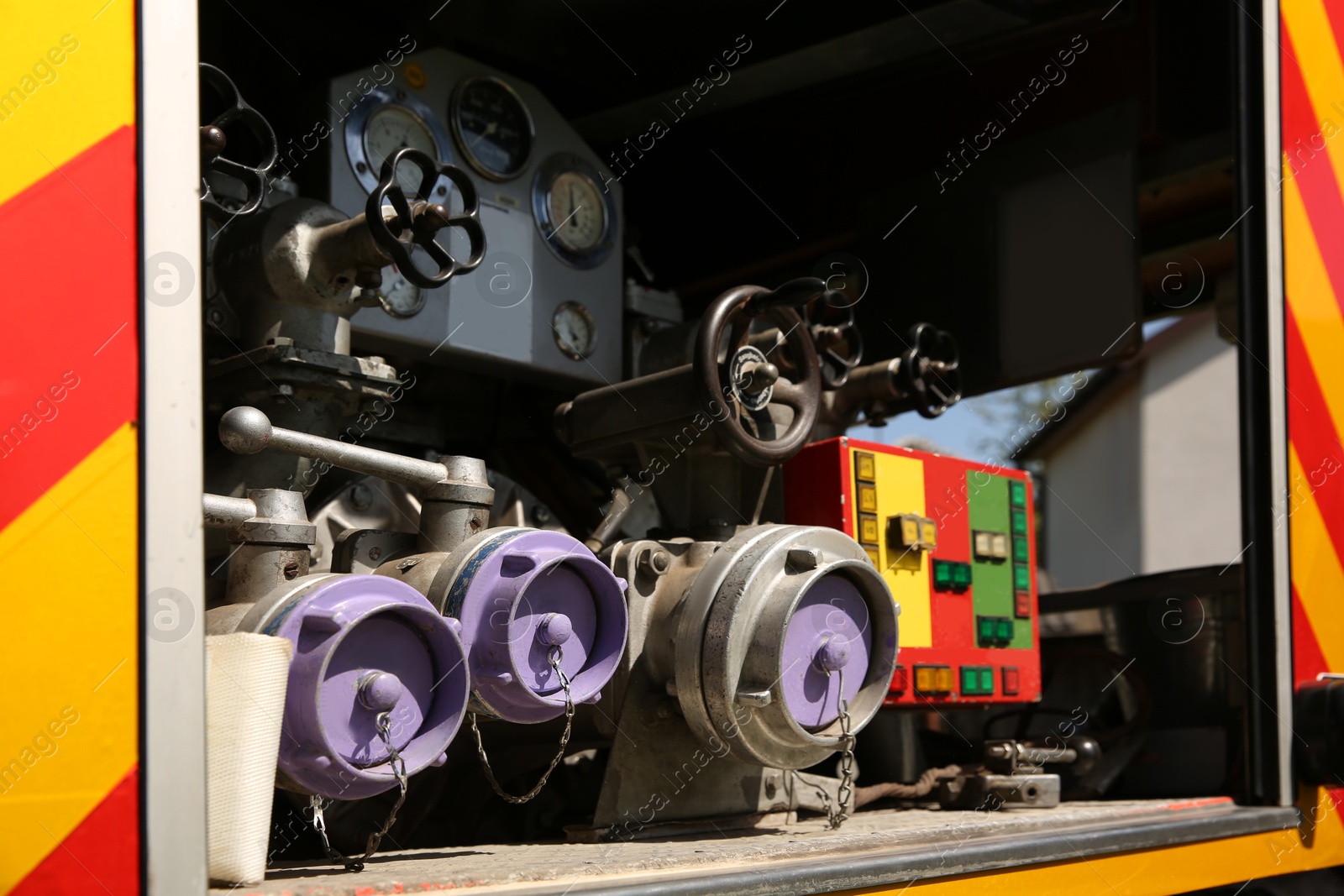 Photo of View of details inside modern fire truck