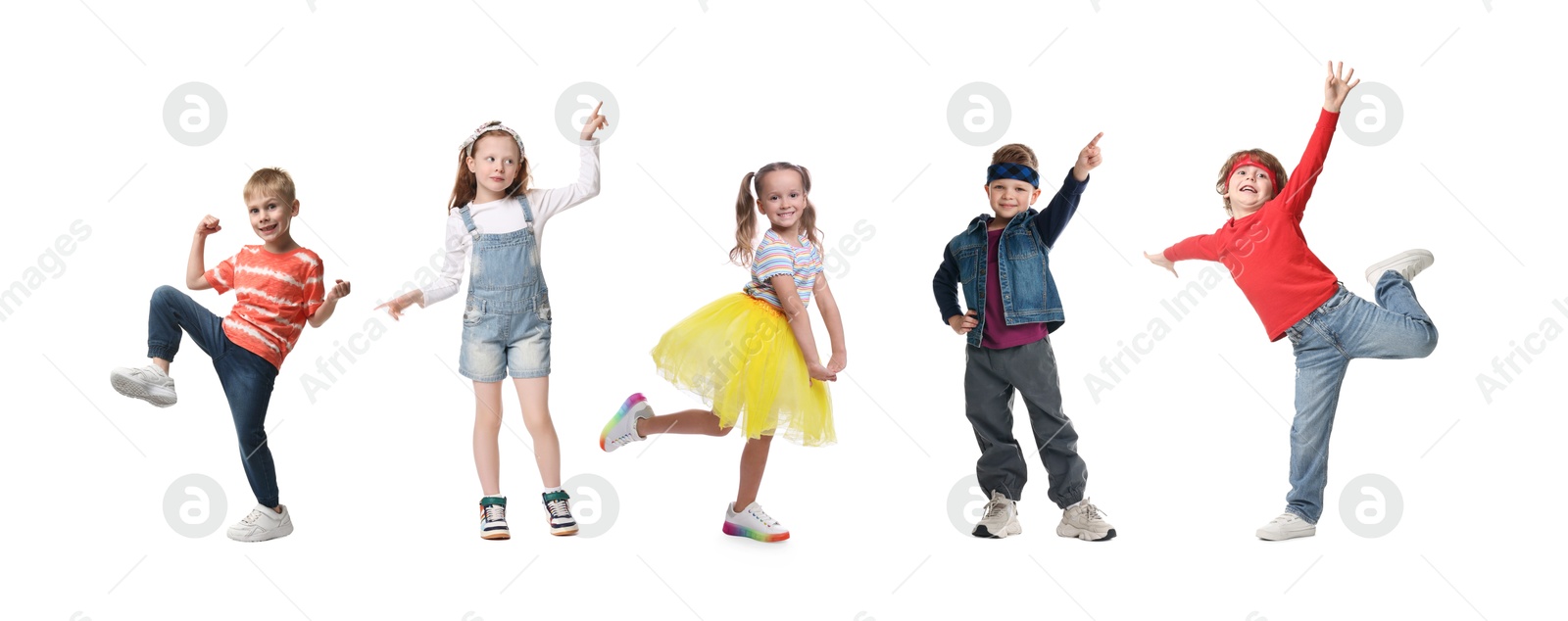 Image of Group of different adorable children on white background