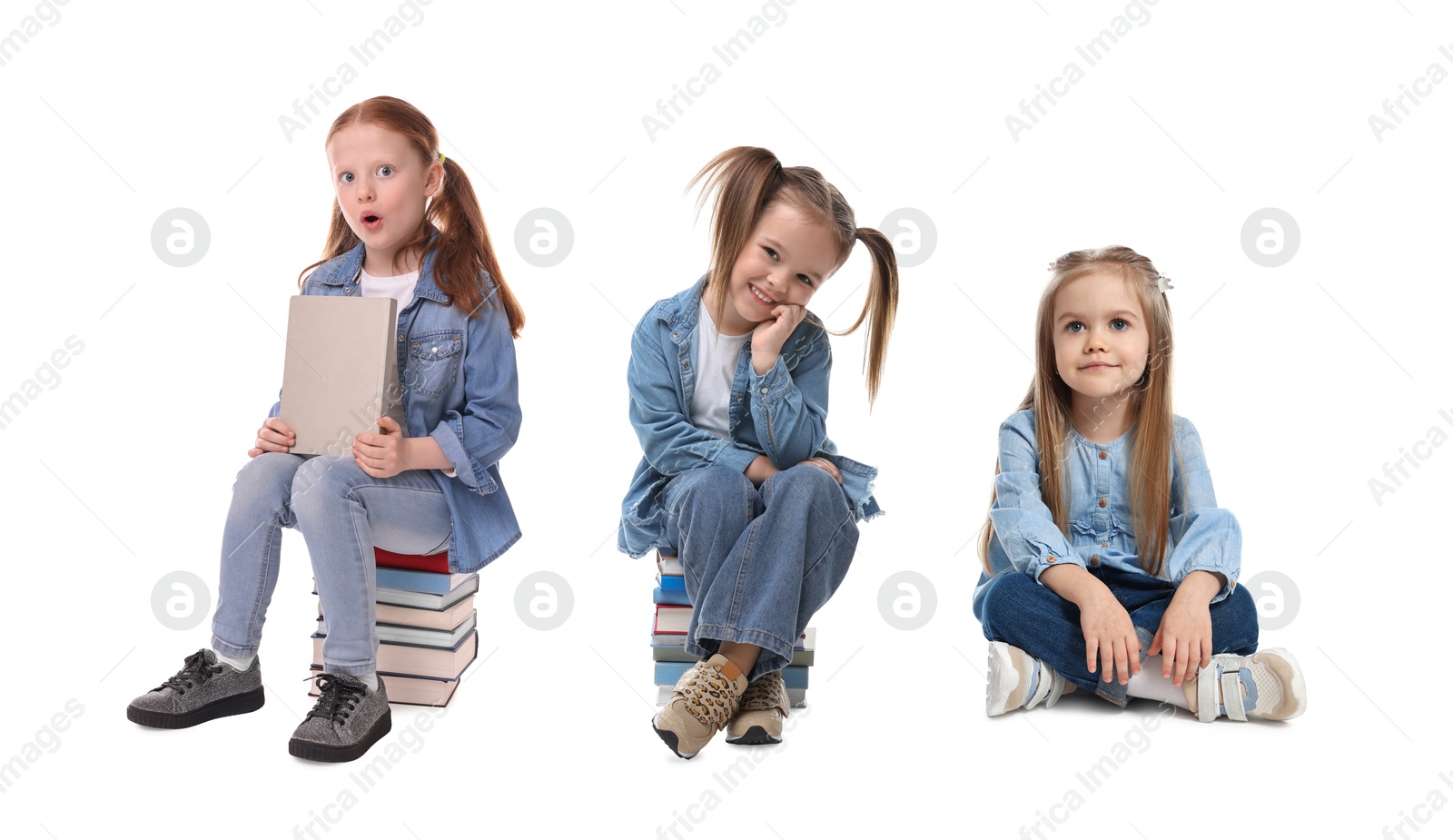 Image of Group of different adorable children on white background