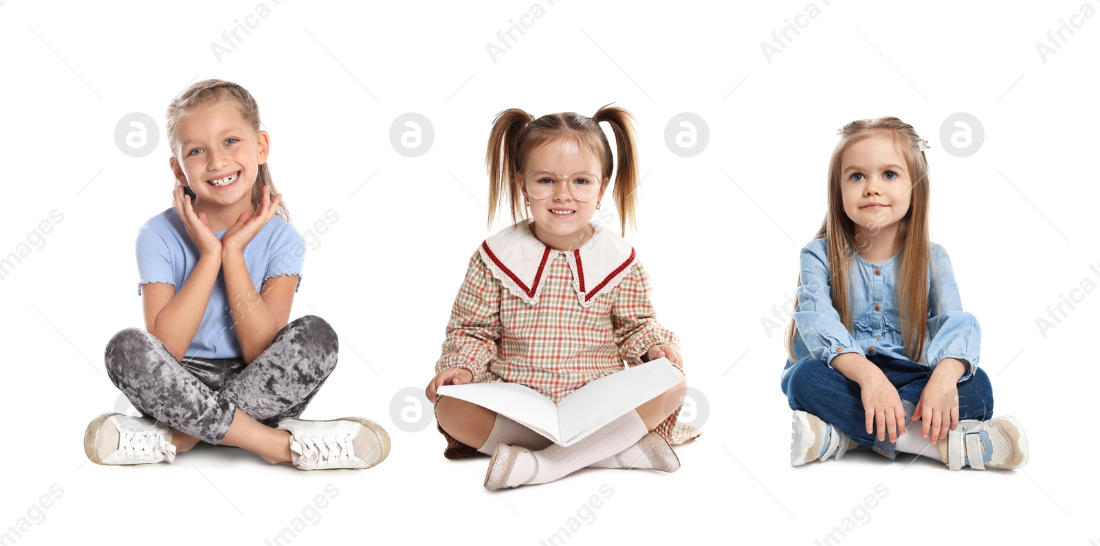 Image of Group of different adorable children on white background