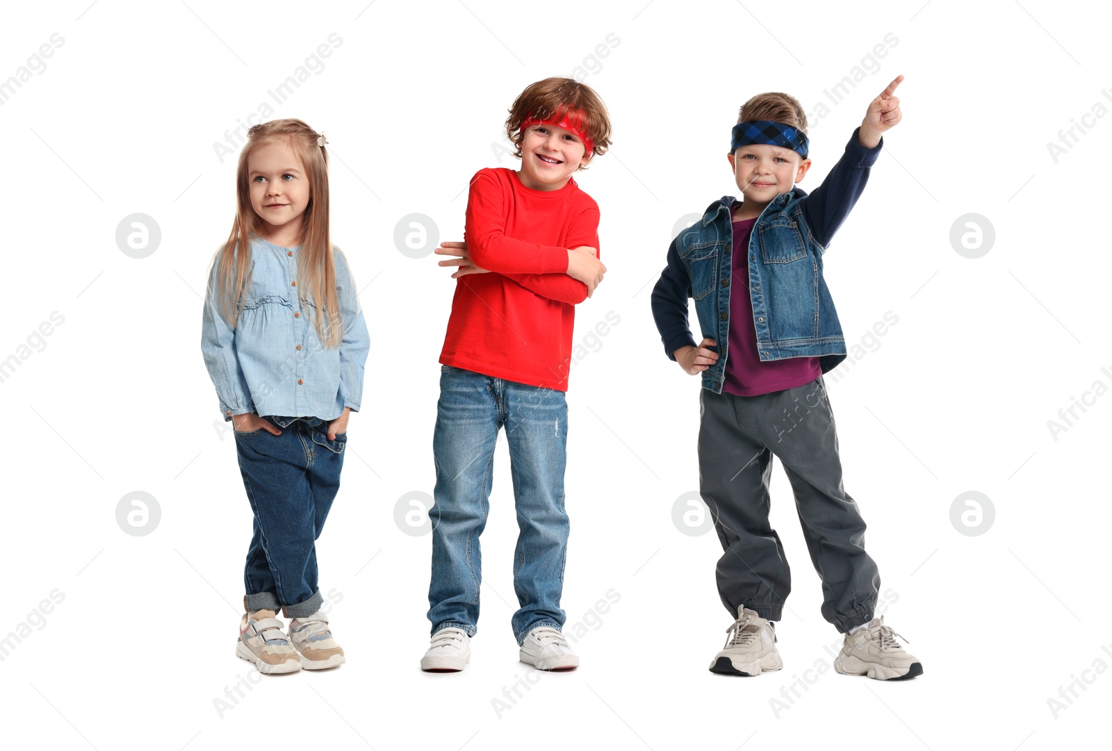 Image of Group of different adorable children on white background