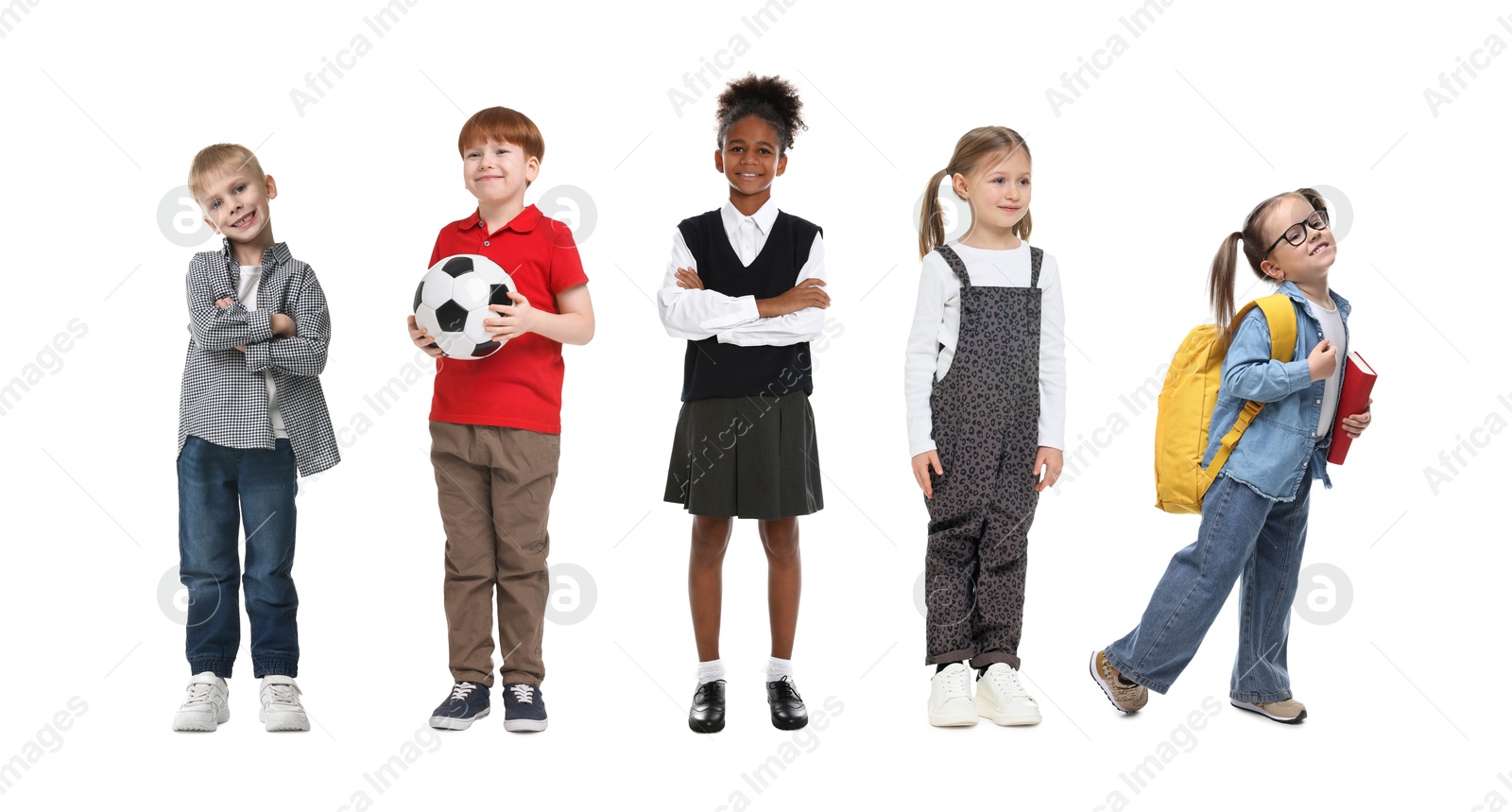 Image of Group of different adorable children on white background