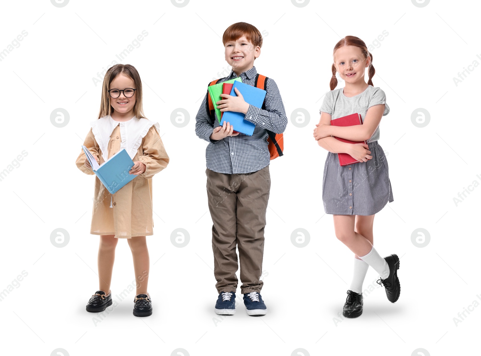 Image of Group of different adorable children on white background