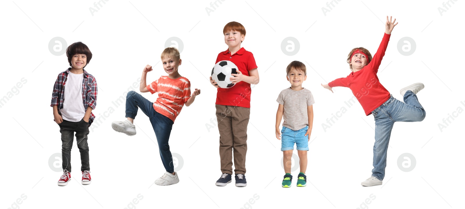 Image of Group of different adorable children on white background