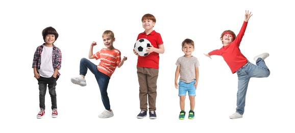 Image of Group of different adorable children on white background