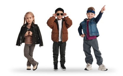 Group of different adorable children on white background