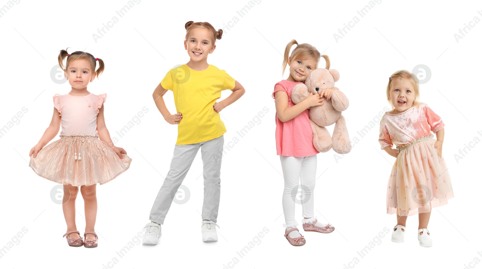 Image of Group of different adorable children on white background